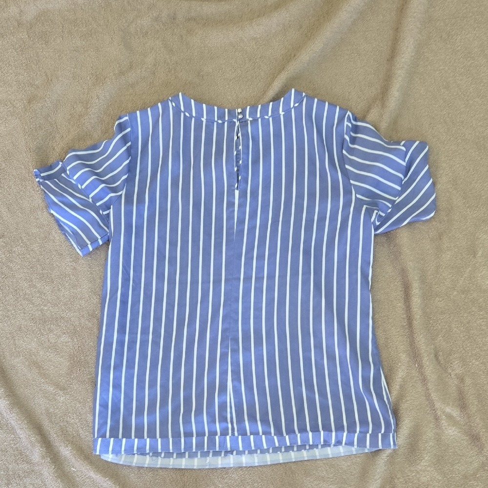 Banana Republic Blue White Striped Ruffle Sleeve Blouse Top Large - Picture 8 of 8